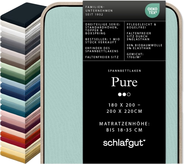 Schlafgut Spannbettlaken PURE Bio-Baumwolle mit Elasthan, dehnbar blickdicht, straff, Bettlaken, Jersey, Gummizug: rundum, (1 Stück), Laken für Matratzen bis 30cm Höhe, in 90x200, 140x200 oder 180x200 cm