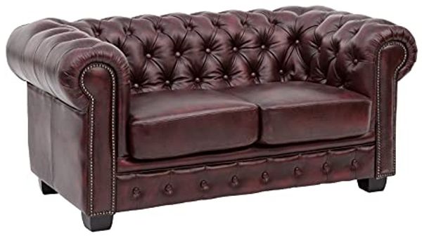 Chesterfield Sofa 2-Sitzer Echtleder antik rot 155x72x90 cm massivum Serie Chesterfield Ledersofa Clubsofa Herrensofa Wohnzimmer