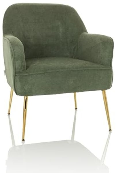 hjh LIVING Moderner Loungesessel THASSOS Polsterstuhl Sessel mit vergoldeten Metallbeinen, bequemer Lesesessel, Stoff Grün