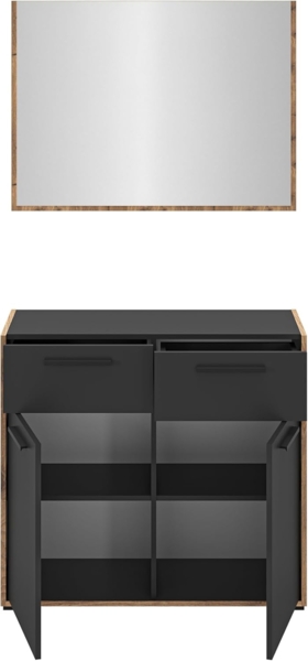 xonox. home - Garderoben-Set Bueno ca. 95 x 189 x 37 cm in Korpus/Front Basalt Melamin und Abs. Nox Oak Nb. Garderobenkombination Garderobenmöbel Flurmöbel-Set Flursystem - zeitlos & platzsparend Bild 3