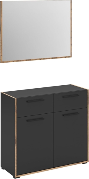 xonox. home - Garderoben-Set Bueno ca. 95 x 189 x 37 cm in Korpus/Front Basalt Melamin und Abs. Nox Oak Nb. Garderobenkombination Garderobenmöbel Flurmöbel-Set Flursystem - zeitlos & platzsparend Bild 1