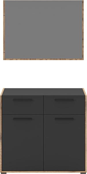 xonox. home - Garderoben-Set Bueno ca. 95 x 189 x 37 cm in Korpus/Front Basalt Melamin und Abs. Nox Oak Nb. Garderobenkombination Garderobenmöbel Flurmöbel-Set Flursystem - zeitlos & platzsparend Bild 2