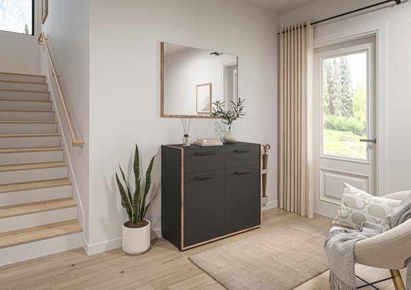 xonox. home - Garderoben-Set Bueno ca. 95 x 189 x 37 cm in Korpus/Front Basalt Melamin und Abs. Nox Oak Nb. Garderobenkombination Garderobenmöbel Flurmöbel-Set Flursystem - zeitlos & platzsparend Bild 5