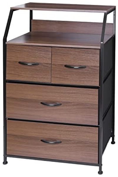 Meerveil Kommode, Kommode mit Schubladen, Schubladenschrank, Aufbewahrungsturm, Aufbewahrung Kommode mit Schubladen für Wohnzimmer, 4 Schubladen, Holzplatte, Schwarze Walnuss