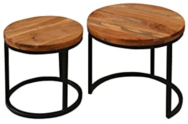 byLIVING Couchtisch SELMA / Akazie natur, Metall schwarz / B 50, H 45, T 50 cm , B 40, H 40, T 40 cm