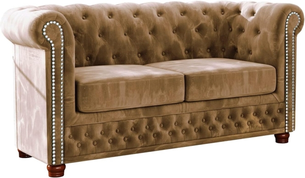 S-Style Möbel Chesterfield-Sofa Leeds 2-Sitzer aus Samt-Stoff mit Holzfüßen, mit Wellenfederung