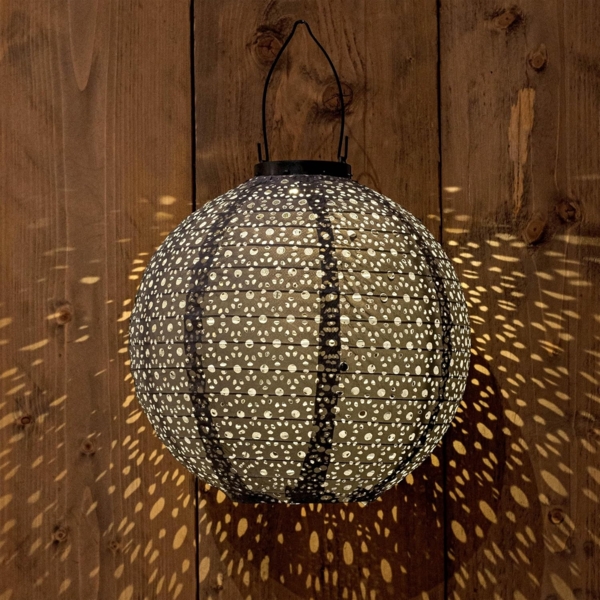 Spetebo LED Lampion Solar Textil Laterne Garten Deko Beleuchtung, Einschaltautomatik, LED fest integriert, warm weiß, Solar betrieben