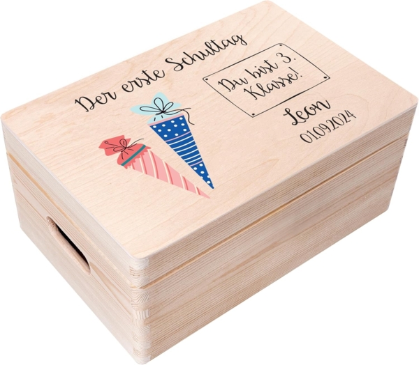 Creative Deco Holzkiste Einschulung Geschenk Junge Mädchen Schulanfang, Natur 30 x 20 x 14 cm