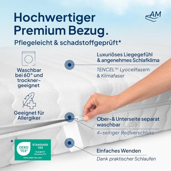 AM Qualitätsmatratzen | 1000 Federn 7-Zonen Taschenfederkernmatratze H5 - 100x200 cm Bild 5