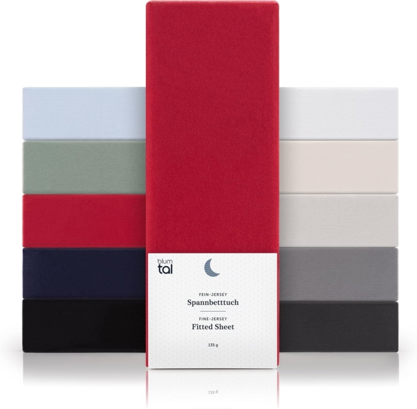 Blumtal® Basics Jersey Spannbettlaken 180x200 cm -Oeko-TEX Zertifiziert, 100% Baumwolle Bettlaken, bis 7cm Topperhöhe, Rot