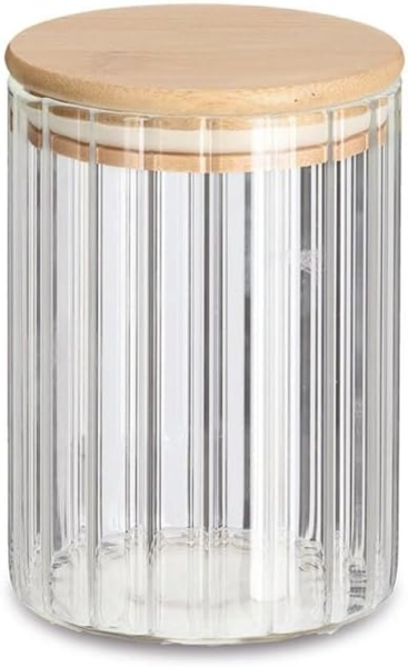 Vorratsglas Rillen mit Bambusdeckel - Ø 9 x 13,5 cm