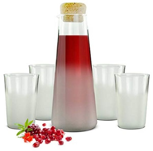 Glaskaraffe mit Korkdeckel und 4 Gläser Wasserkaraffe Weinkaraffe Dekanter Saftgläser