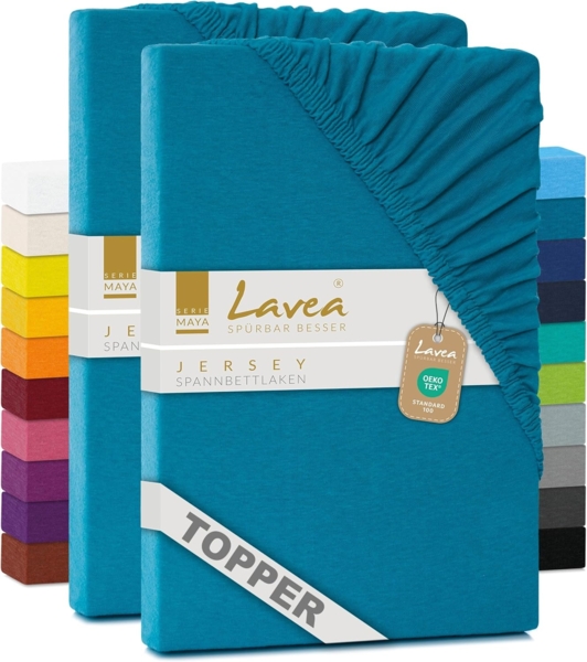 Lavea Spannbettlaken Maya, in Gr. 60x140, 90x200, 120x200, 140x200, 180x200 oder 200x220 cm, Baumwolle, Gummizug: rundum, (2 Stück), Jersey Spannbetttuch für Topper, Boxspring- und Wasserbetten