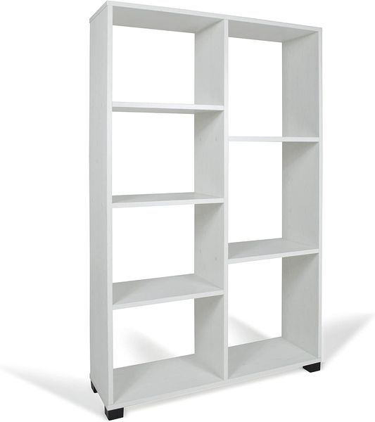 Dmora Asymmetrisches Bücherregal mit 7 Regalen, Regal für Bücher und Dokumente, Bücherregal zur Büroaufbewahrung, Made in Italy, 90x24xh99 cm, Farbe Eiche gebleicht