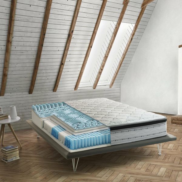 Talamo Italia - Porzia-Doppelmatratze, abnehmbarer Bezug aus Memory Foam+Gel und Taschenfedern, 100 % Made in Italy, milbenhemmend und hypoallergen, 180 x 200 x 27 cm