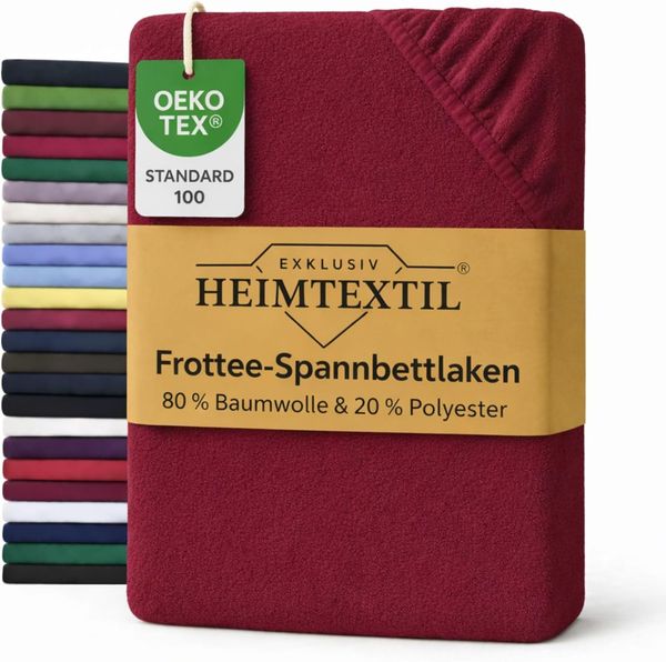EXKLUSIV HEIMTEXTIL Frottee Spannbettlaken 90 - 100 x 200 cm Bordeaux 80% Baumwolle 20% Polyester Öko - Tex Zertifiziert Bed-Sheet Bettlaken Spannbetttuch Topper Leinentuch