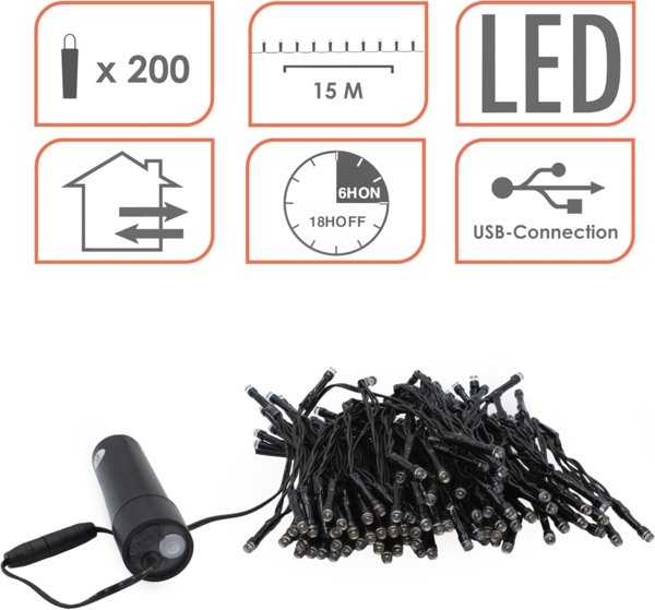 Spetebo LED-Lichterkette Akku Lichterkette per USB aufladbar bis 10 Tage Leuchtdauer, 200-flammig, per USB Anschluss wiederaufladbar Bild 3