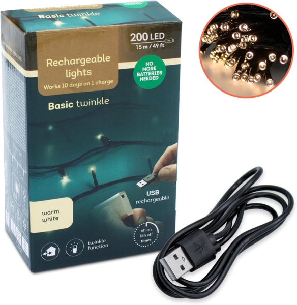 Spetebo LED-Lichterkette Akku Lichterkette per USB aufladbar bis 10 Tage Leuchtdauer, 200-flammig, per USB Anschluss wiederaufladbar Bild 6