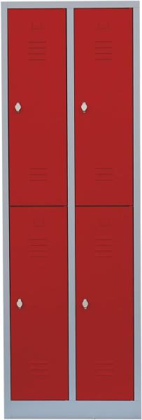 Steelboxx Spind Garderobenschrank 4 Fächer Schrank Schließfachschrank 180 x 60 x 50cm Lichtgrau/Rot 520224 Abteilbreite ca. 300 mm