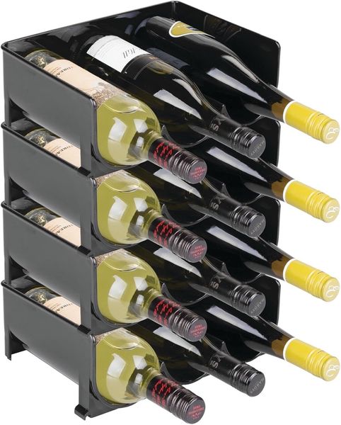 mDesign Weinregal Weinhalter Flaschenregal 4er Set stapelbar Kunststoff Schwarz