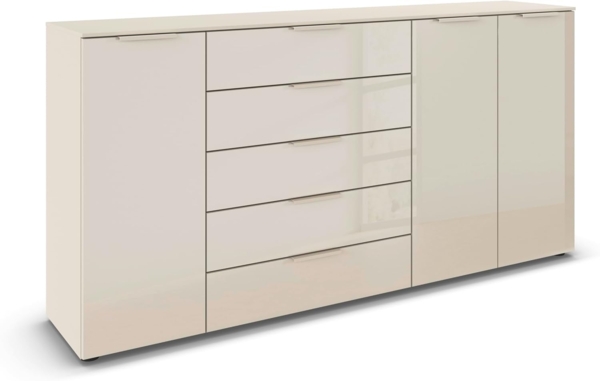 rauch Kombikommode Kommode Türkommode Sideboard Kombikommode FLIPP mit Glasfront (Breite 200 cm mit 4 Einlegeböden), 3-türig mit 5 Schubladen und Soft-Close-Funktion sowie Glasfront