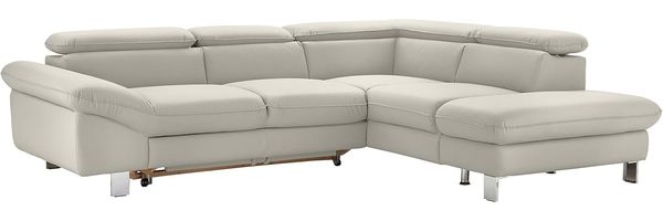 Mivano Ecksofa Driver mit Ottomane rechts, Ledercouch mit Bettfunktion und Bettkasten klein / Inkl. verstellbare Kopfstützen, 266 x 73 x 214, Kunstleder, Weiß