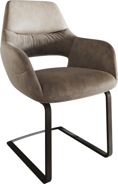 Freischwinger Yago-Flex mit Armlehnen Mikrofaser Taupe Vintage Freischwinger flach Schwarz Taschenfederkern