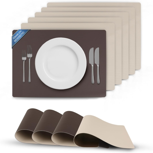 Platzset Lederimitat Beige/Braun (Uni) 6er Set