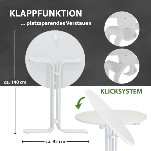 2x Stehtisch klappbar Ø 80 cm Höhe 110 cm Stahl Gastrotisch Partytisch Bistrotisch Tisch in Weiß Bild 4