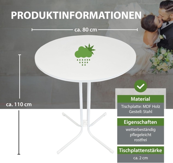 2x Stehtisch klappbar Ø 80 cm Höhe 110 cm Stahl Gastrotisch Partytisch Bistrotisch Tisch in Weiß Bild 2