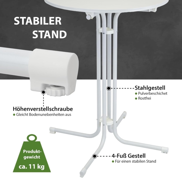 2x Stehtisch klappbar Ø 80 cm Höhe 110 cm Stahl Gastrotisch Partytisch Bistrotisch Tisch in Weiß Bild 3