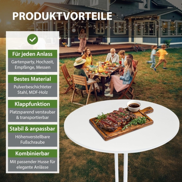 2x Stehtisch klappbar Ø 80 cm Höhe 110 cm Stahl Gastrotisch Partytisch Bistrotisch Tisch in Weiß Bild 6