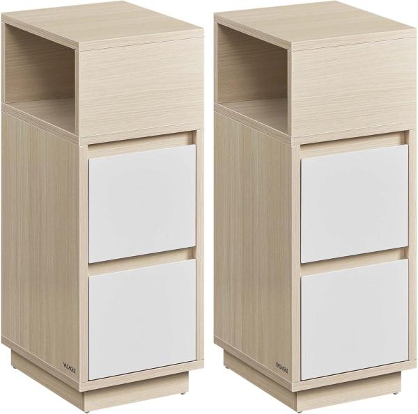 Vasagle 2er Set Nachttisch mit 2 Schubladen, Holz, 65 x 25 x 30 cm, Naturbeige-Wolkenweiß