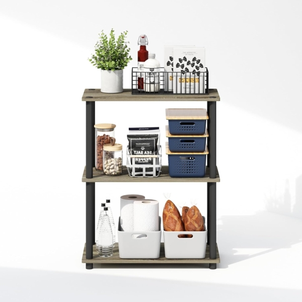 Furinno Turn-N-Tube 3-stufiges, kompaktes Mehrzweck-Präsentationsregal, Regaleinheit, Bücherregal, Französische Eiche/Schwarz Bild 6