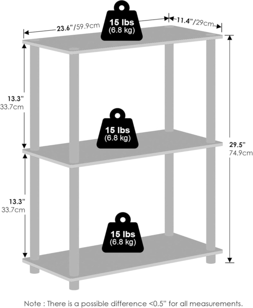 Furinno Turn-N-Tube 3-stufiges, kompaktes Mehrzweck-Präsentationsregal, Regaleinheit, Bücherregal, Französische Eiche/Schwarz Bild 3