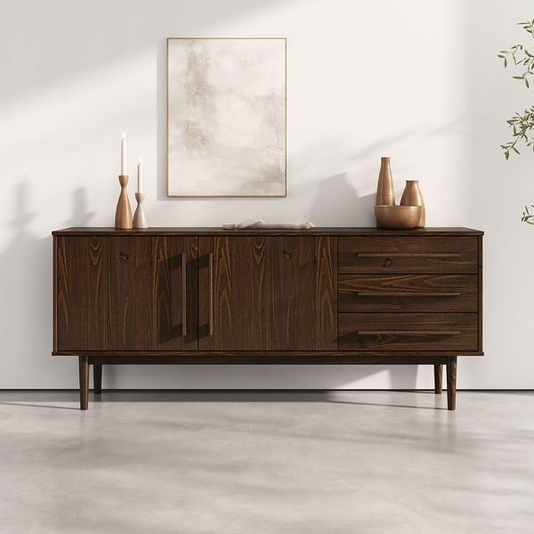 IDIMEX Sideboard TECCA, Wohnzimmer Kommode mit Türen 3 Schubladen Massivholz nussbaum farben