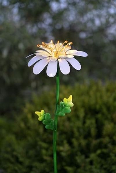 Solar Gartenstecker ,Daisy' mit Blüte, grün-weiß, Dämmerungssensor, warmweißes Licht, H 77cm