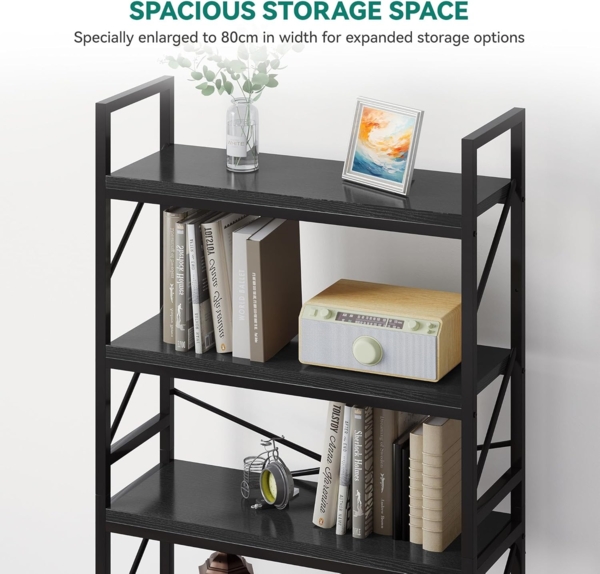 YITAHOME Bücherregal mit 5 Ebenen, Großes Standregal, Holzregal und Metallrahmen, Industrieregal, Bodenstehendes Lagerregal, für Wohnzimmer, Home Office, Schwarz Regal Bild 4