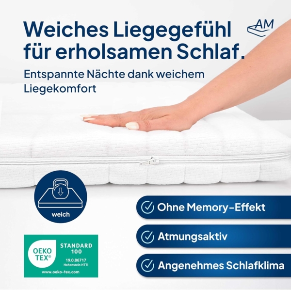 AM Qualitätsmatratzen Basic Topper 80x220 cm - Weiche & anpassungsfähige Matratzenauflage 80x220 - Auch für Boxspringbetten geeignet - Made in Germany Bild 4