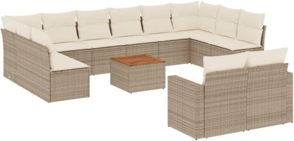 vidaXL 13-tlg. Garten-Sofagarnitur mit Kissen Beige Poly Rattan 3224357