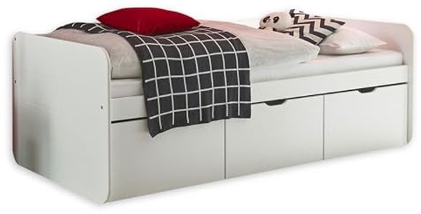 EINO Modernes Einzelbett mit 3 Schubkästen 90x200 cm - Praktisches Jugendzimmer Kojenbett in Weiß - 105 x 70 x 205 cm (B/H/T)