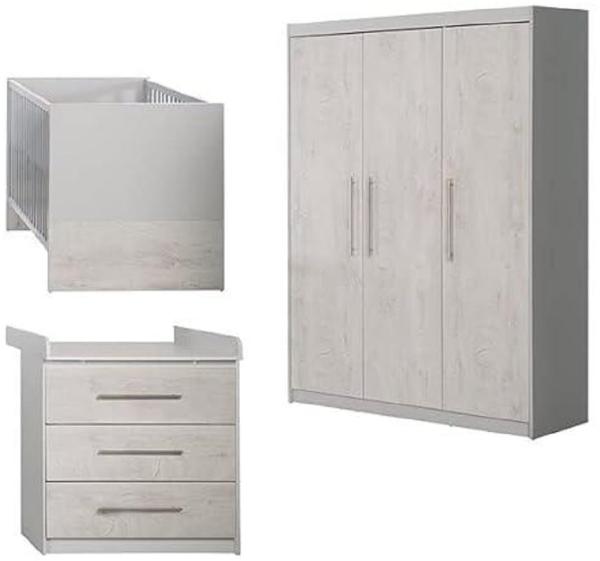 roba Kinderzimmerset 'Maren 2' 3-teilig - Bett 70 x 140 - Kleiderschrank 3-türig - Lichtgrau / Gekalkte Eiche