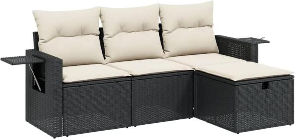 vidaXL 4-tlg. Garten-Sofagarnitur mit Kissen Schwarz Poly Rattan 3263752