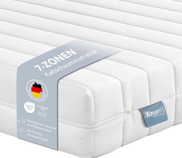 XDREAM Pure | Orthopädische 7-Zonen Kaltschaummatratze mit Öko-Tex Zertifikat | Rollmatratze | Made in EU | Härtegrad 3 (H3) | 100x200 cm