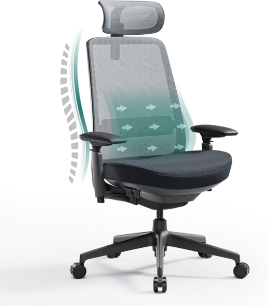 COLAMY Bürostuhl Ergonomisch, Schreibtischstuhl Mit Lendenstütze 4D Armlehnen Und Sitztiefenverstellung Bürostuhl Ergonomisch Testsieger Bis 136kg Belastbar Für Homeoffice Und Büro,Schwarz