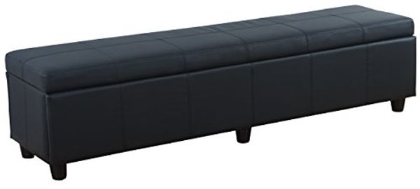 Bank Sitzbank mit Aufbewahrung Kriens XXL, Kunstleder, 180x45x45cm FSC®-zertifiziert ~ schwarz matt