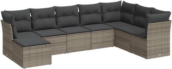 vidaXL 8-tlg. Garten-Sofagarnitur mit Kissen Grau Poly Rattan 3249889