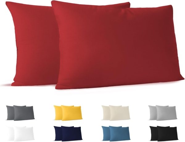 Dreamzie Kissenbezug 40x70 (Set mit 2) - 100% Jersey Baumwolle 150 g/qm Kissenbezüge -Rot - Für Kissen 40x70 cm - Kissenhülle - Kissenbezug - Resistent und Hypoallergen