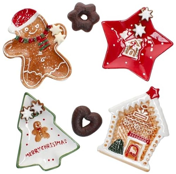 MamboCat Servierplatte 4tlg Keksteller Set Patisserie Weihnachten Tanne Stern Lebkuchenmann, Steingut
