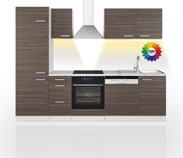 Küchenzeile Optima Edelgrau/Weiß 270 cm ohne Arbeitsplatte mit LED-Leisten Vicco